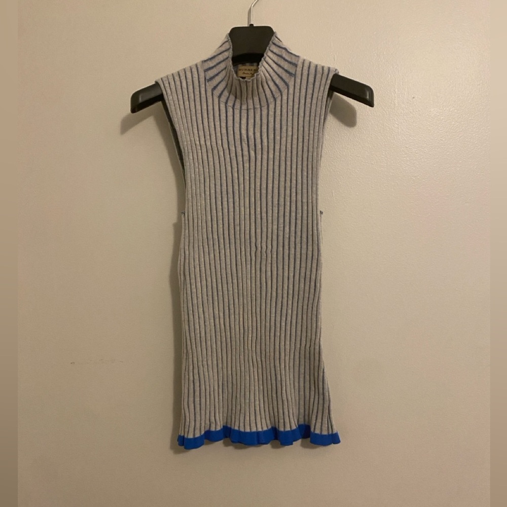 Burberry blue ribbed sleeveless turtleneck cashmere and silk sweater (size xxs) - Picture 5 of 11